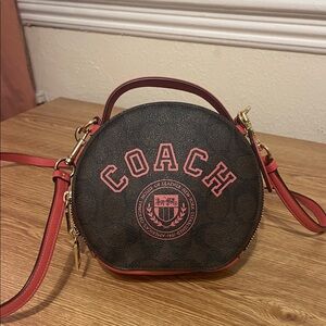 Coach Brown and Pink Round Crossbody Bag